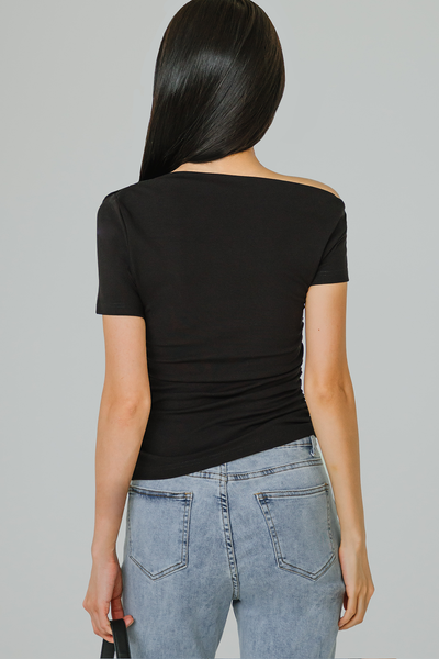 Kathleen One Shoulder Ruch Top (Black)