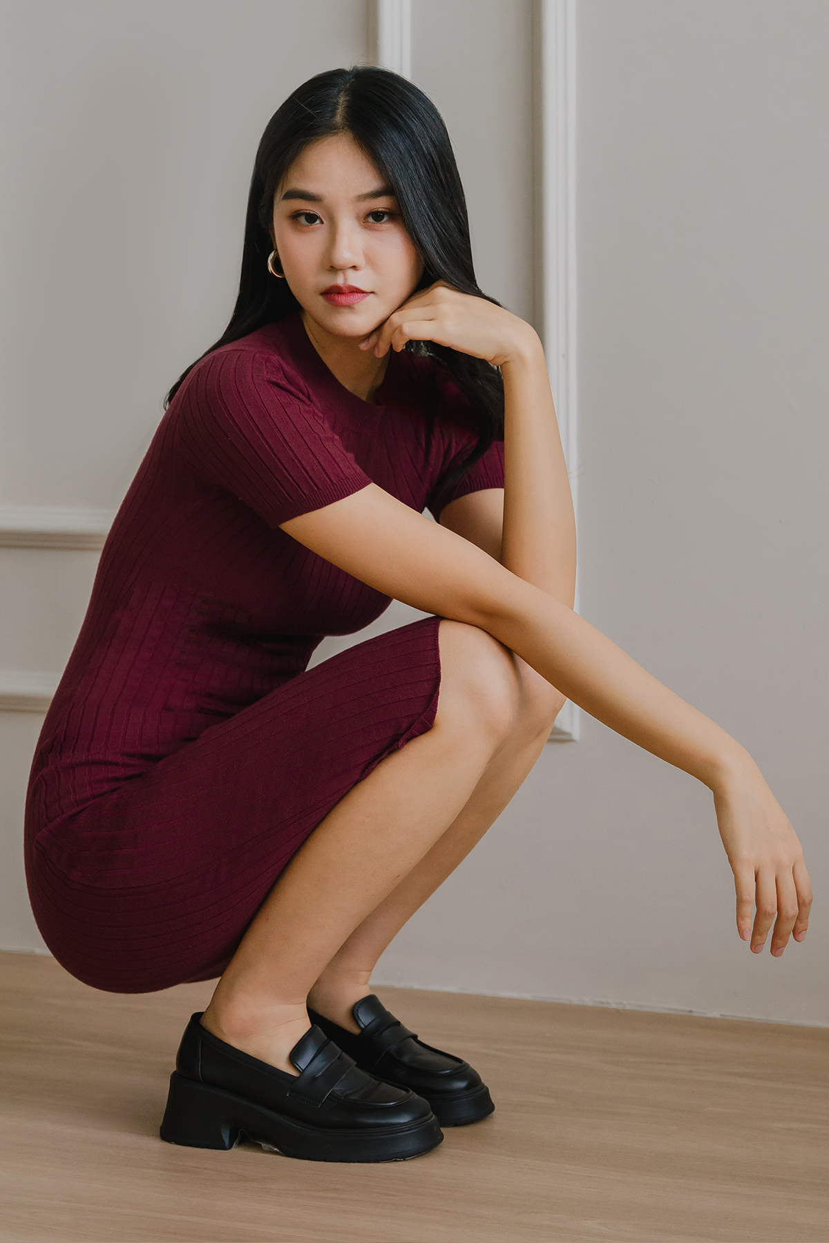 Soho Ribbed Knit Dress (Burgundy)