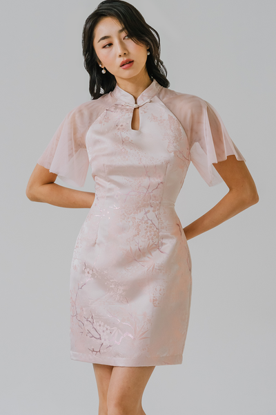 Preorder* Willow Mesh Sleeve Qipao (Pink)