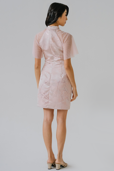 Preorder* Willow Mesh Sleeve Qipao (Pink)