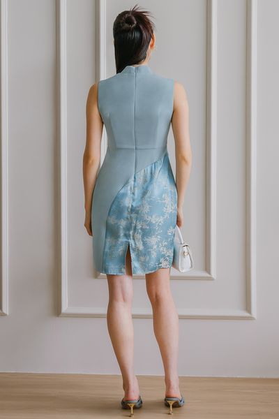 Foliage Asymmetrical Qipao (Blue)