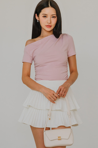 Kathleen One Shoulder Ruch Top (Pink)