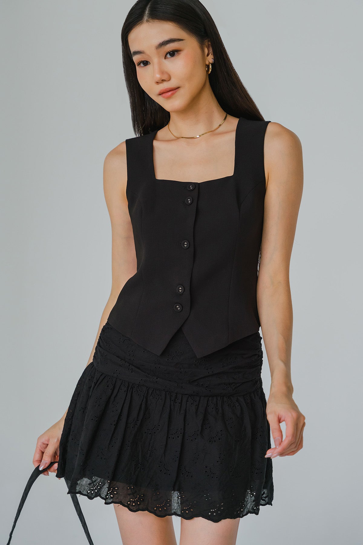 Vivienne Square Neck Top (Black)