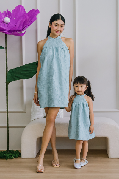 Mini Blossom Halter Dress (Tiffany Blue)