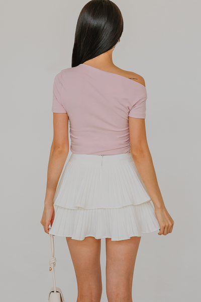 Kathleen One Shoulder Ruch Top (Pink)