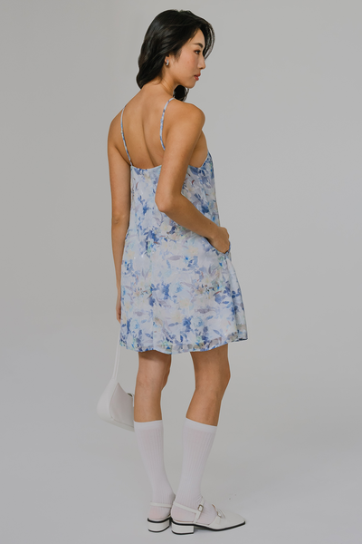 Lucienne Floral Halter Dress (Blue)