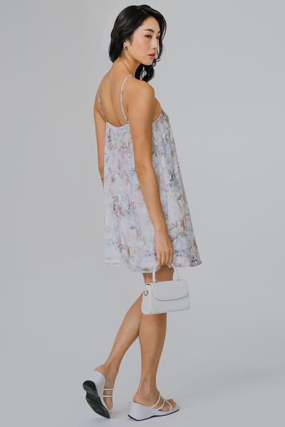 Lucienne Floral Halter Dress (White)