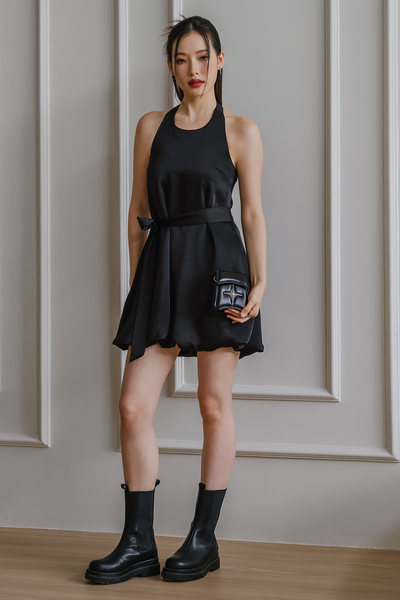 Lustre Padded Romper Dress (Black)