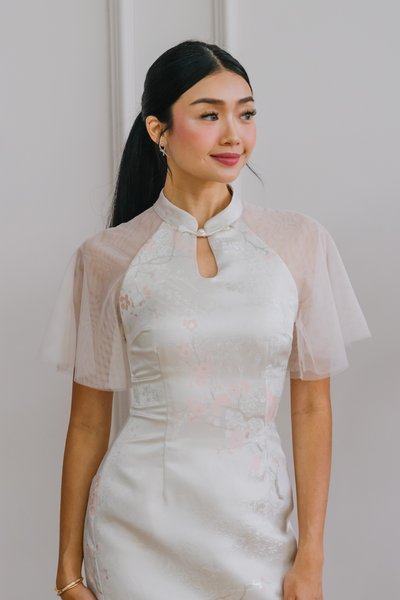 Willow Mesh Sleeve Qipao (Ivory)