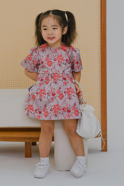 Mini Flourished Jacquard Qipao (Crimson)