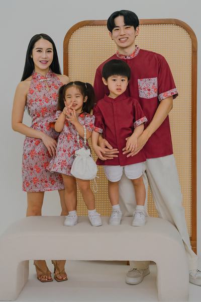 Mini Flourished Jacquard Qipao (Crimson)