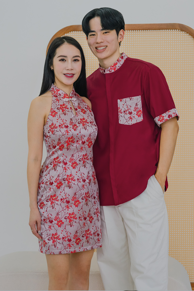 Flourished Jacquard Qipao (Crimson)