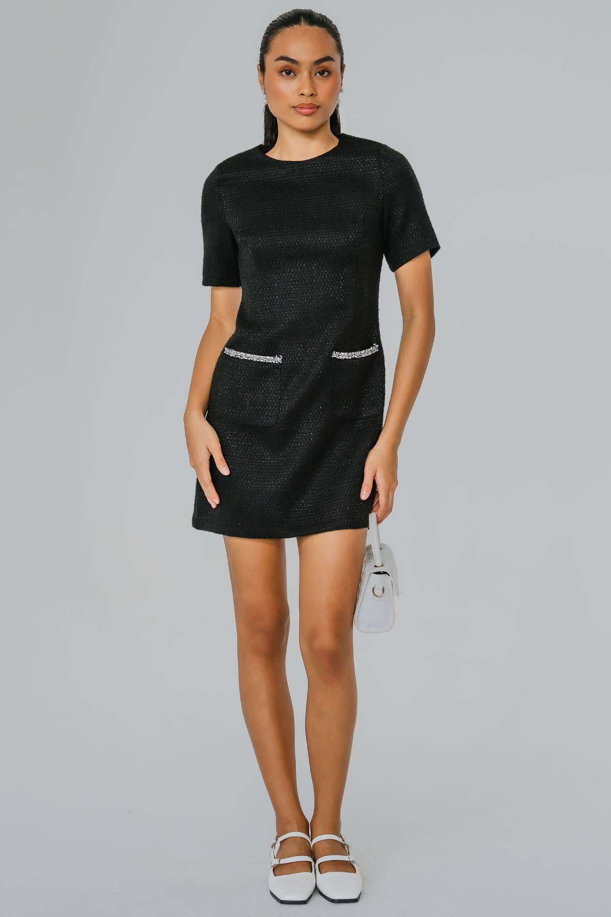 Avery Essential Tweed Dress (Black)