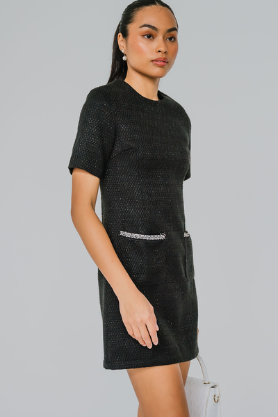 Avery Essential Tweed Dress (Black)