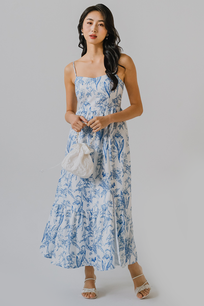 Floral Reverie Padded Dress (Blue)