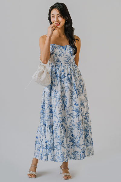 Floral Reverie Padded Dress (Blue)