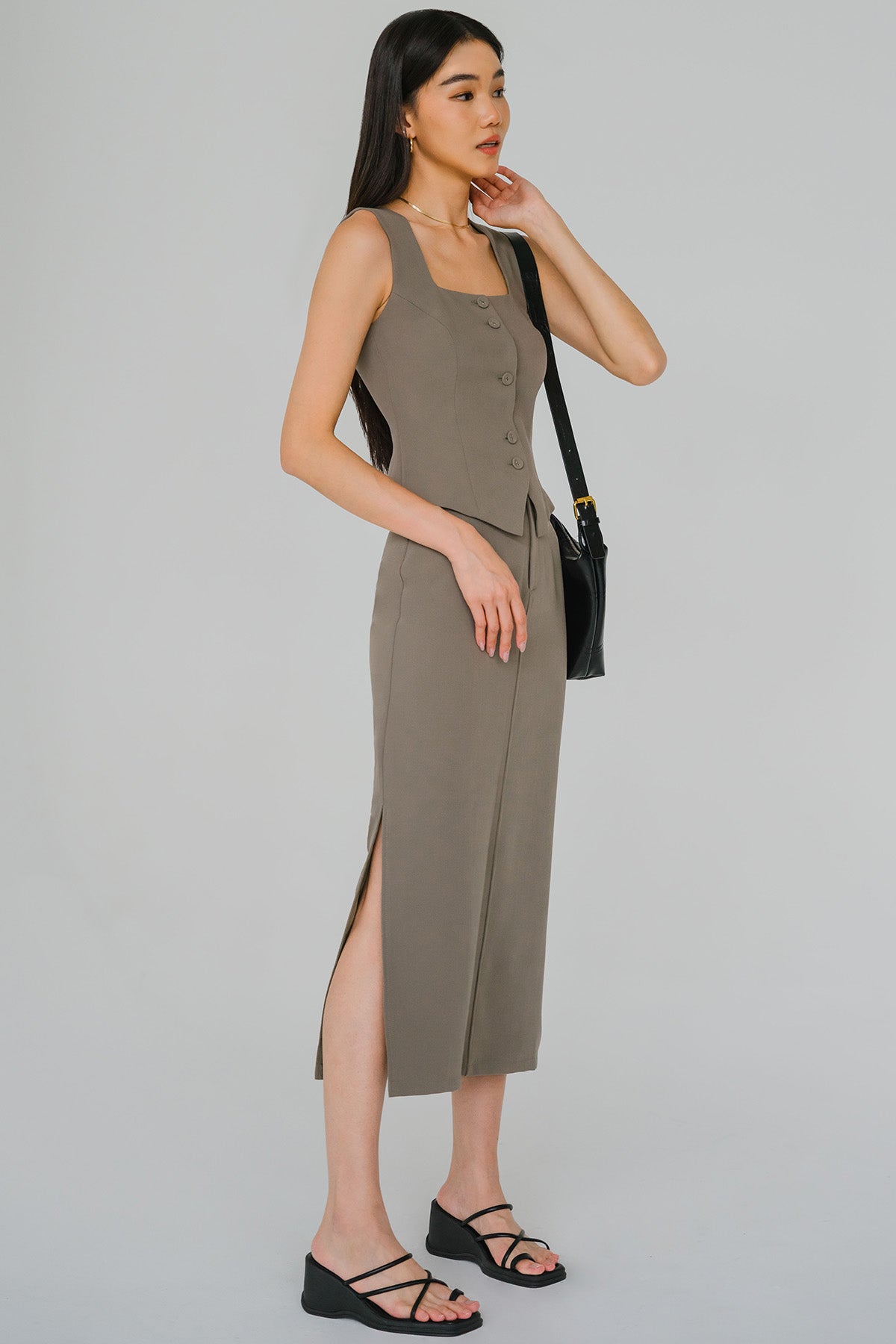 Vivienne Tailored Midi Skirt (Olive)