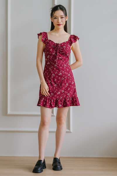 Aurelia Drawstring Dress (Burgundy)