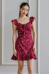 Aurelia Drawstring Dress (Burgundy)