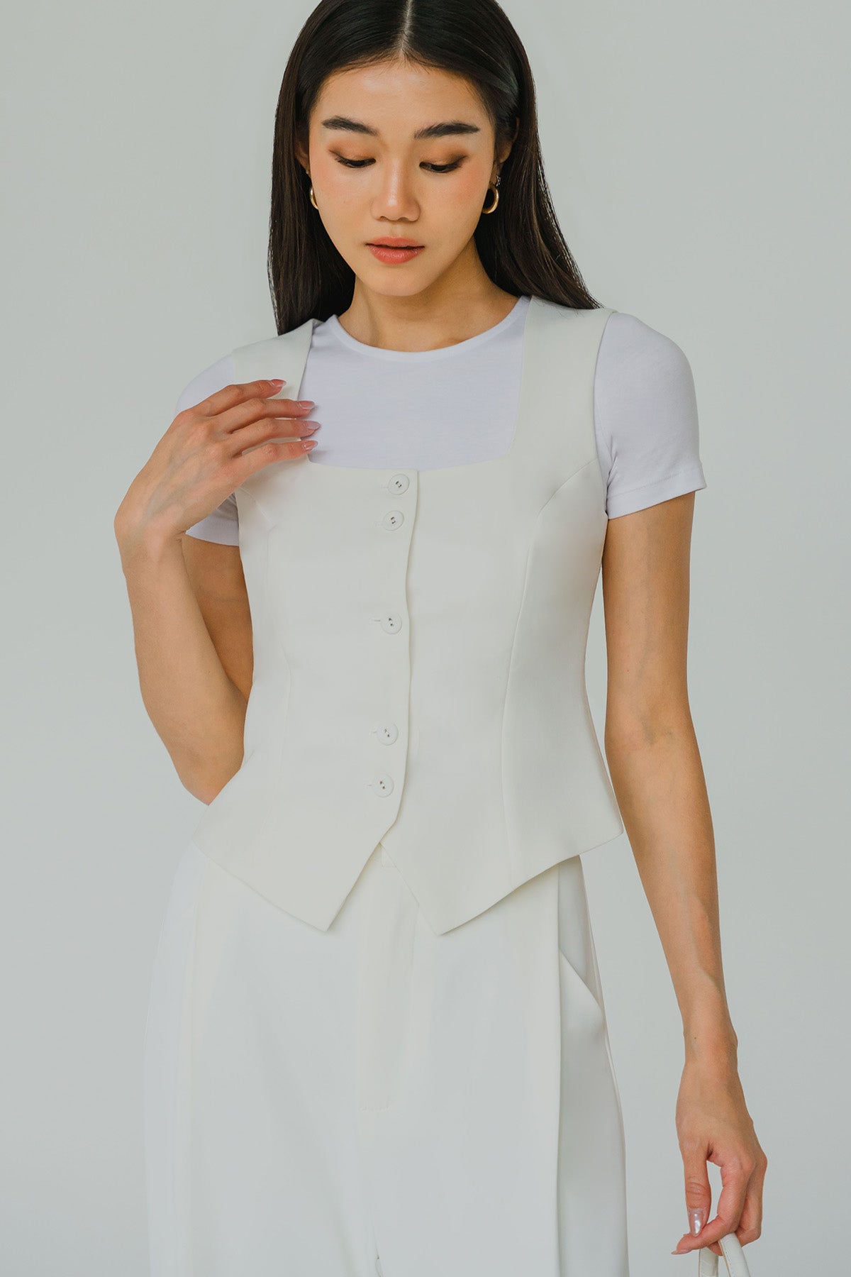 Vivienne Square Neck Top (White)