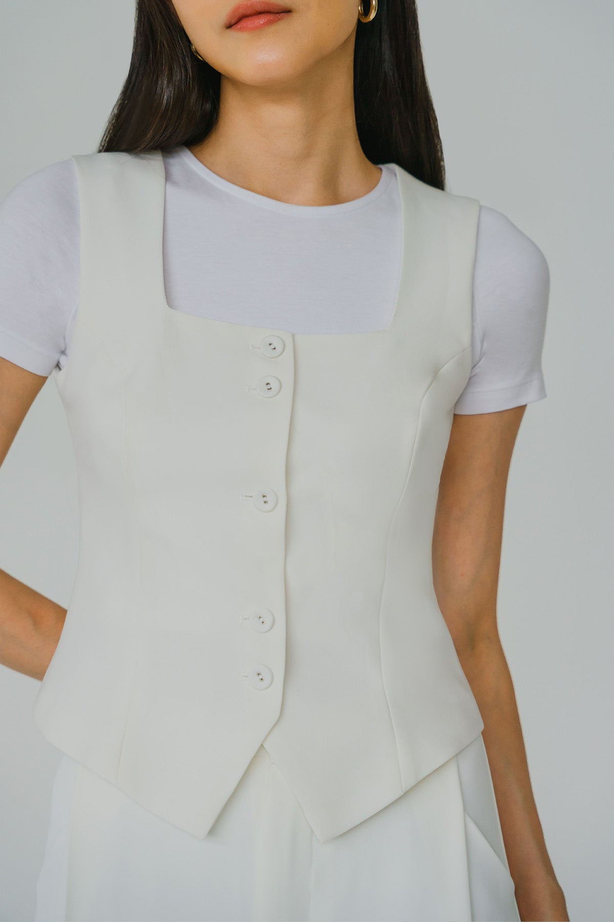 Vivienne Square Neck Top (White)