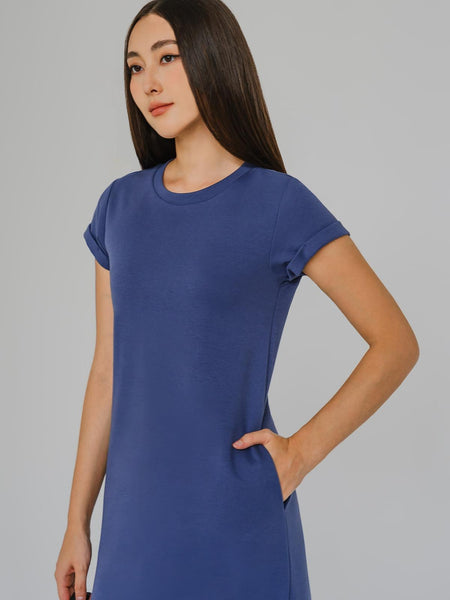 For Keeps Round Neck Midaxi Dress (Yale Blue)