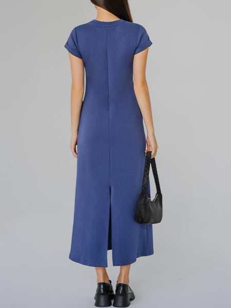 For Keeps Round Neck Midaxi Dress (Yale Blue)