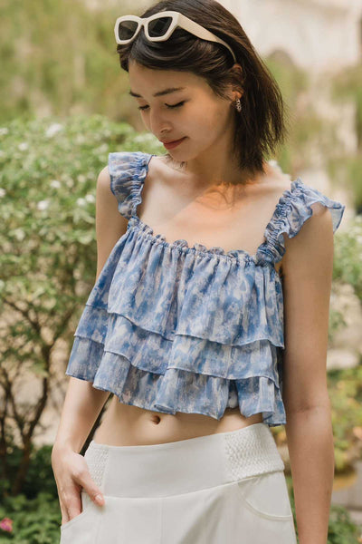 Floretta Ruffle Top  (Blue)