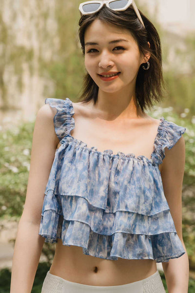 Floretta Ruffle Top  (Blue)
