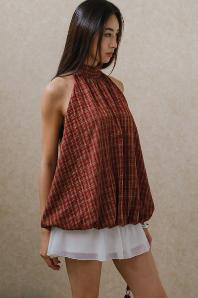 Tartan Padded Halter Top (Red)