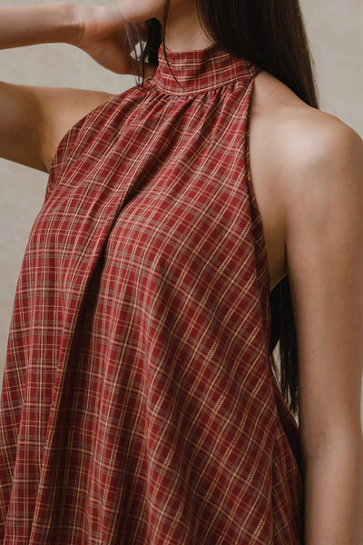 Tartan Padded Halter Top (Red)