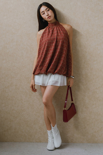 Tartan Padded Halter Top (Red)