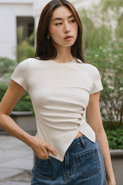 Kiki Button Tee (White)