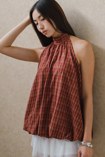 Tartan Padded Halter Top (Red)