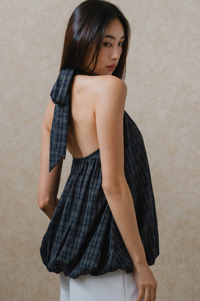 Tartan Padded Halter Top (Blue)