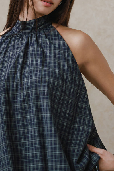 Tartan Padded Halter Top (Blue)