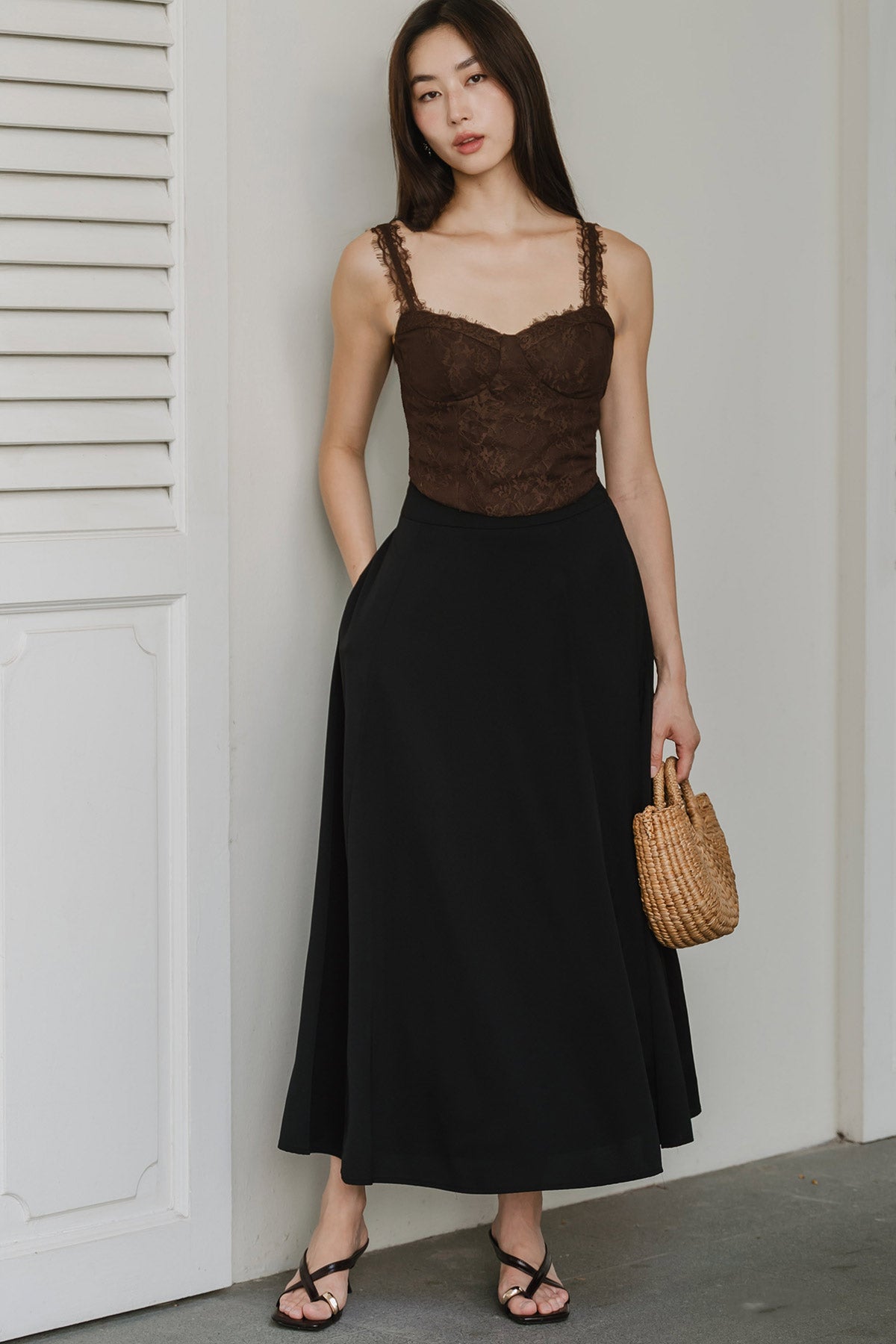 Odette Padded Lace Top (Brown)