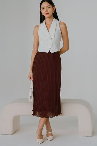 Bloomfold Pleat Skirt (Chestnut Brown)