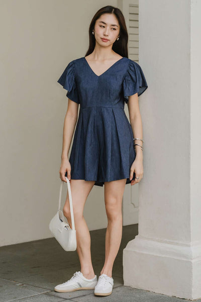 Madeira V-neck Romper (Blue)