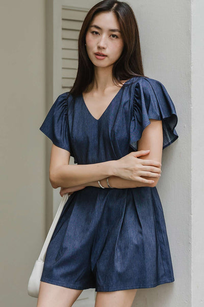 Madeira V-neck Romper (Blue)