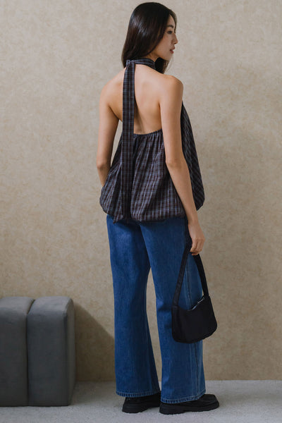 Tartan Padded Halter Top (Brown)