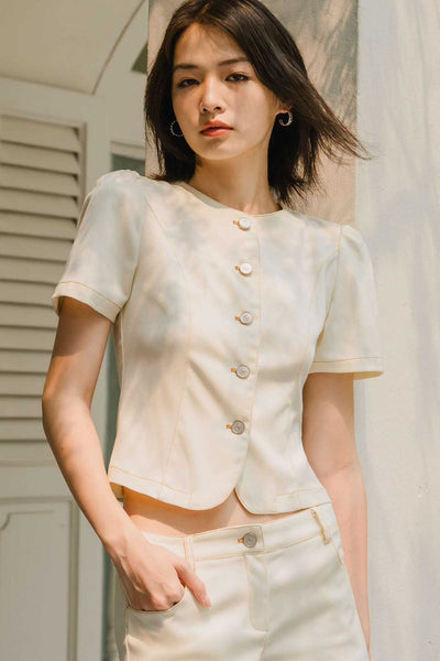 Kendall Denim Top (Cream)