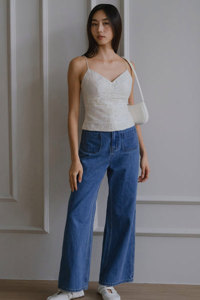 Lillie Padded Broderie Top (Ivory)