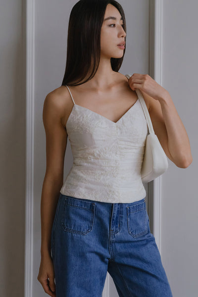 Lillie Padded Broderie Top (Ivory)