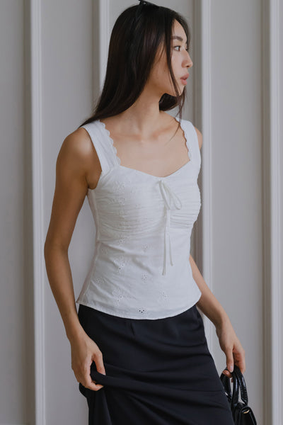Cleo Padded Eyelet Top (White)