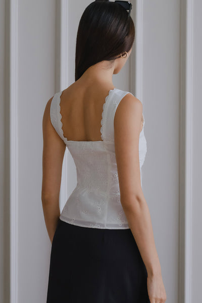 Cleo Padded Eyelet Top (White)