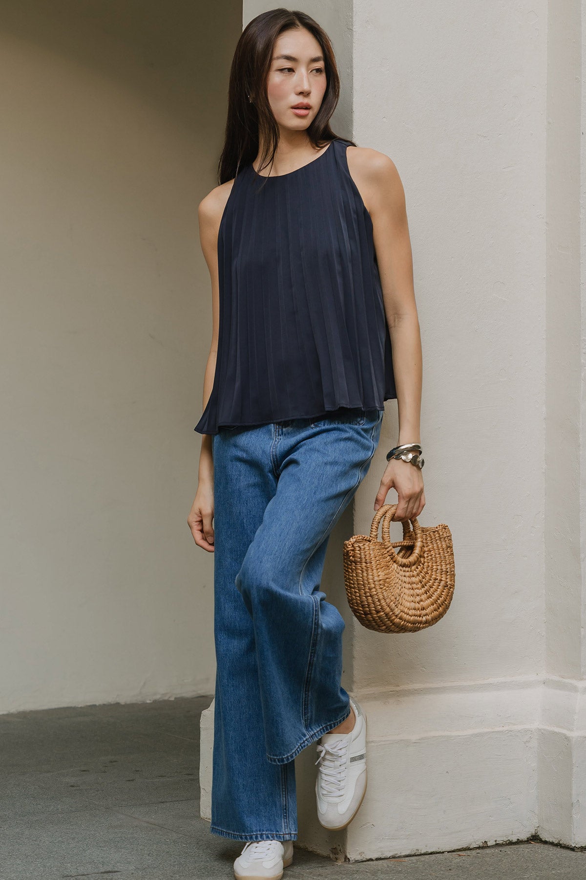 Leighton Pleat Top (Navy)