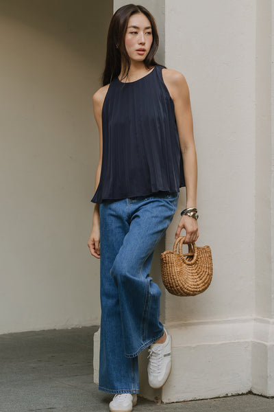 Leighton Pleat Top (Navy)