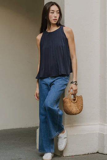 Leighton Pleat Top (Navy)