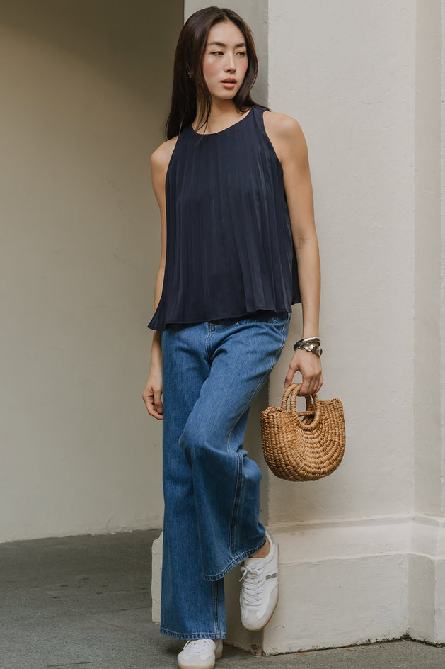Leighton Pleat Top (Navy)